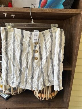 Tilly's White and Black Striped Button Front Skirt